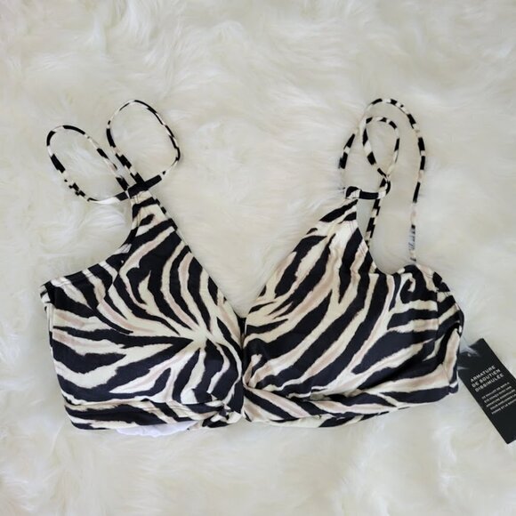 NWT Ralph Lauren Zebra Twist Bikini Top W/ Adjustable Straps Size 16 - Picture 1 of 9
